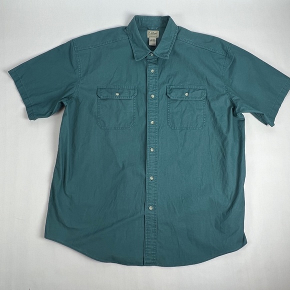 L.L. Bean Button Front Collared Shirt Mens size 2XL Aqua Short Sleeve Solid